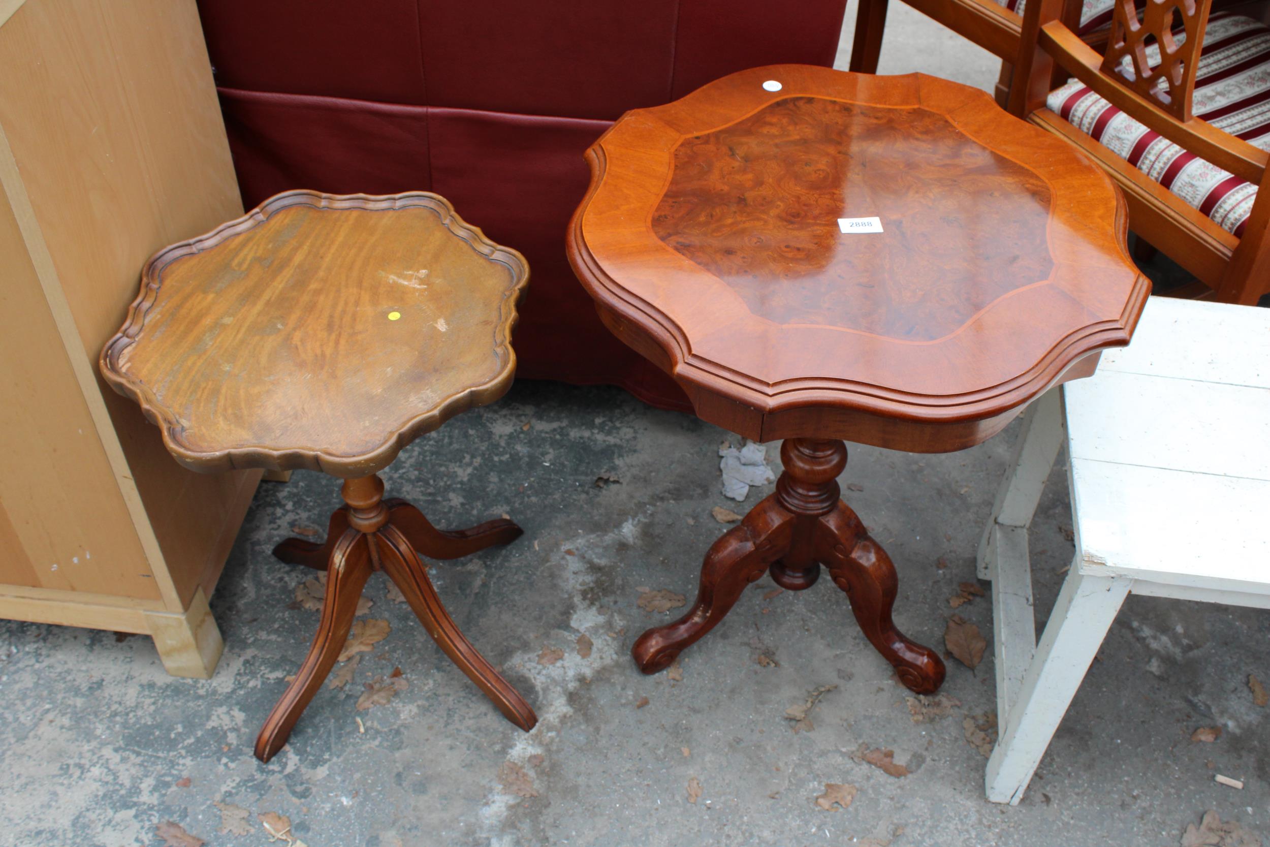 AN ITALIAN STYLE TRIPOD WINE TABLE 21" DIAMETER AND A WALNUT WINE TABLE WITH PIE CRUST EDGE 16.5"