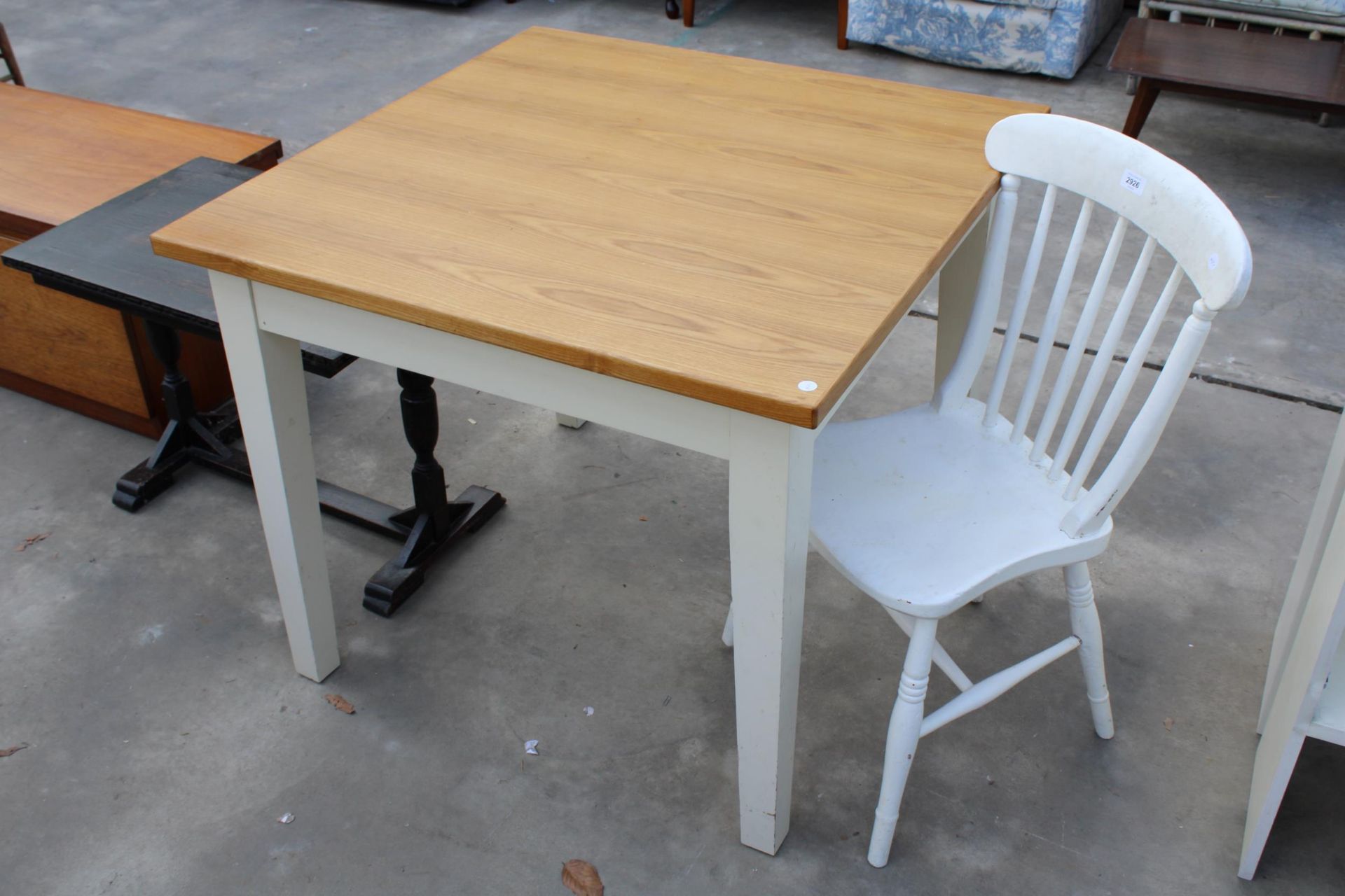 A PAINTED VICTORIAN KITCHEN CHAIR AND A MODERN KITCHEN TABLE 36" WIDE