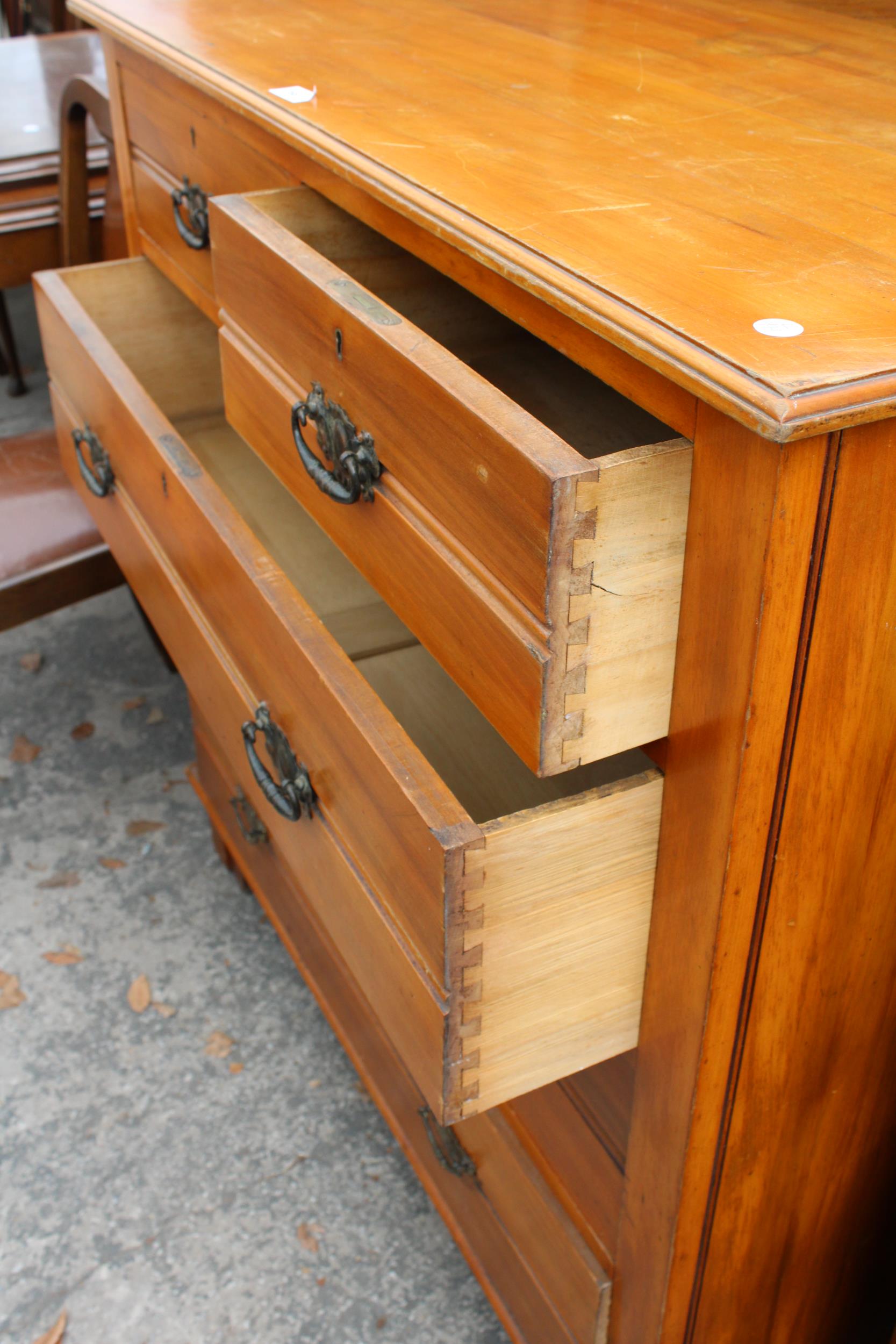 A LATE VICTORIAN SATINWOOD CHEST OF TWO SHORT AND THREE LONG DRAWERS 41" WIDE - Image 2 of 2