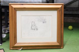 A WINNIE-THE-POOH AND PIGLET IN THE SNOW PENCIL PRINT, 51CM X 45CM