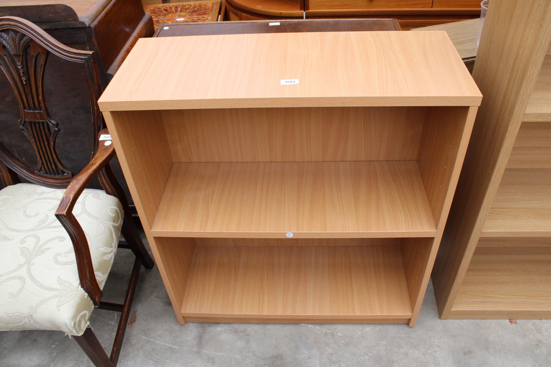 A MODERN TWO TIER OPEN STORAGE UNIT 32" WIDE