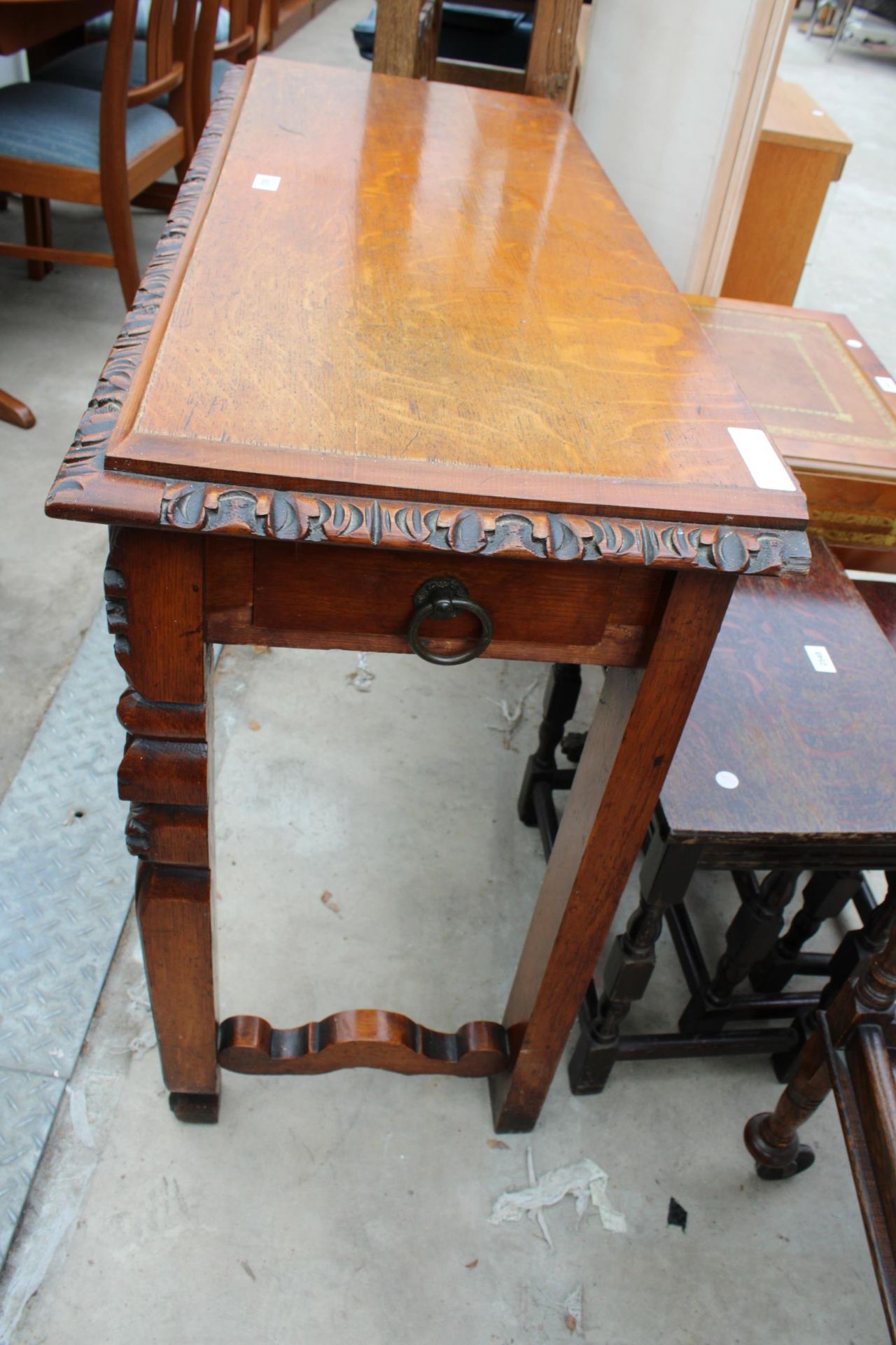 A VICTORIAN GOTHIC OAK HEAVILY CARVED SIDE TABLE, 41" WIDE - Image 3 of 4