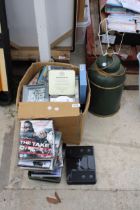 AN ASSORTMENT OF ITEMS TO INCLUDE CDS, DVDS AND A TABLE LAMP ETC