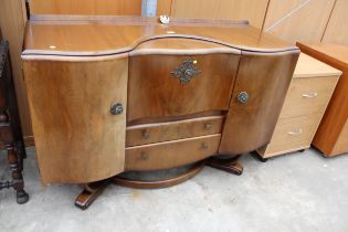 A MID 20TH CENTURY WALNUT BEAUTILITX SIDEBOARD/COCKTAIL CABINET 54" WIDE