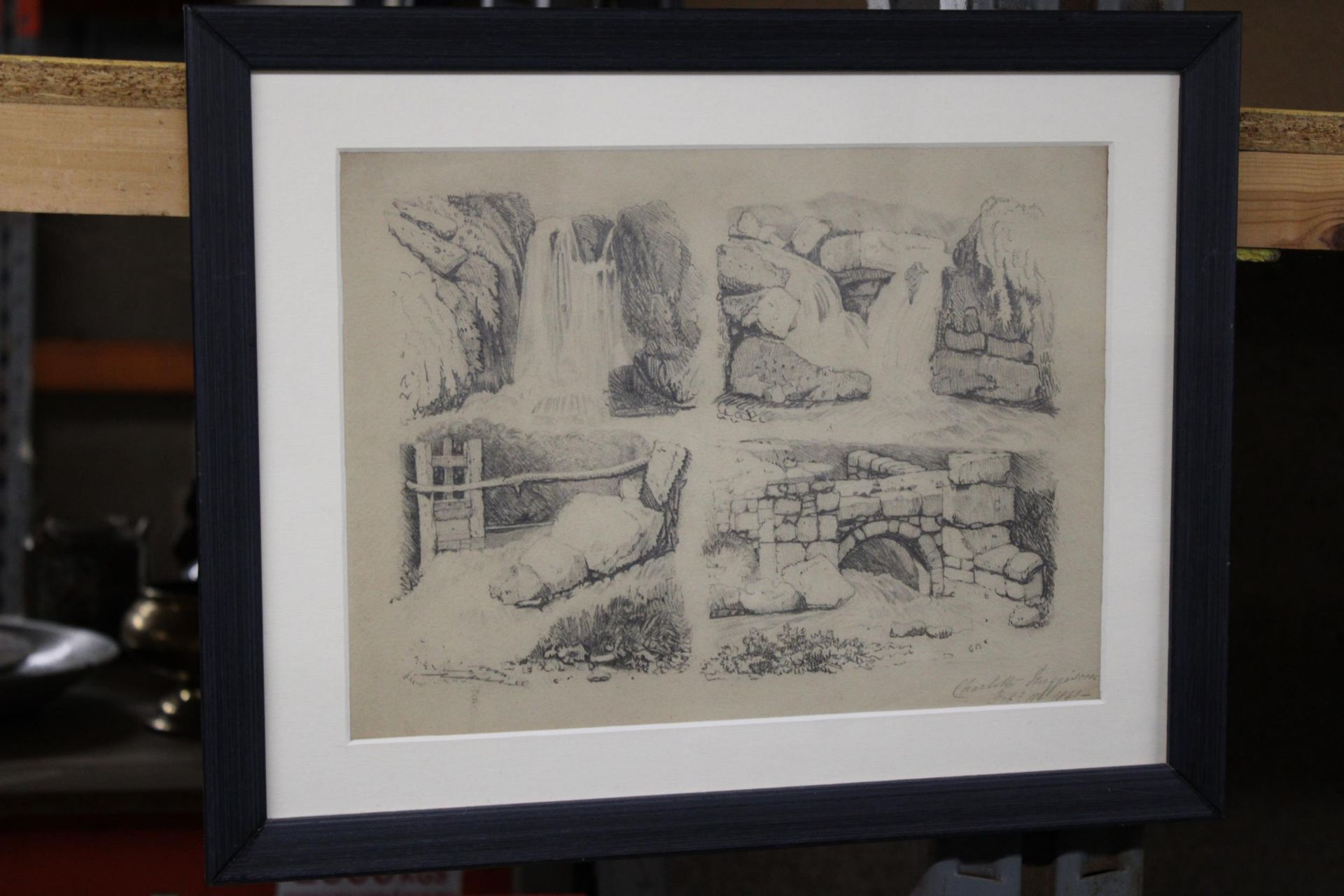 SIX "OVER PENCILED" PRINTS FEATURING SEA SCENES, DOORS, WATERFALLS, STEPS, CHURCHES ETC - Image 3 of 3