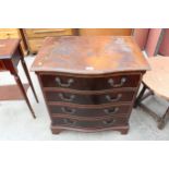 A REPRODUCTION MAHOGANY SERPENTINE CHEST OF FOUR DRAWERS, 28" WIDE