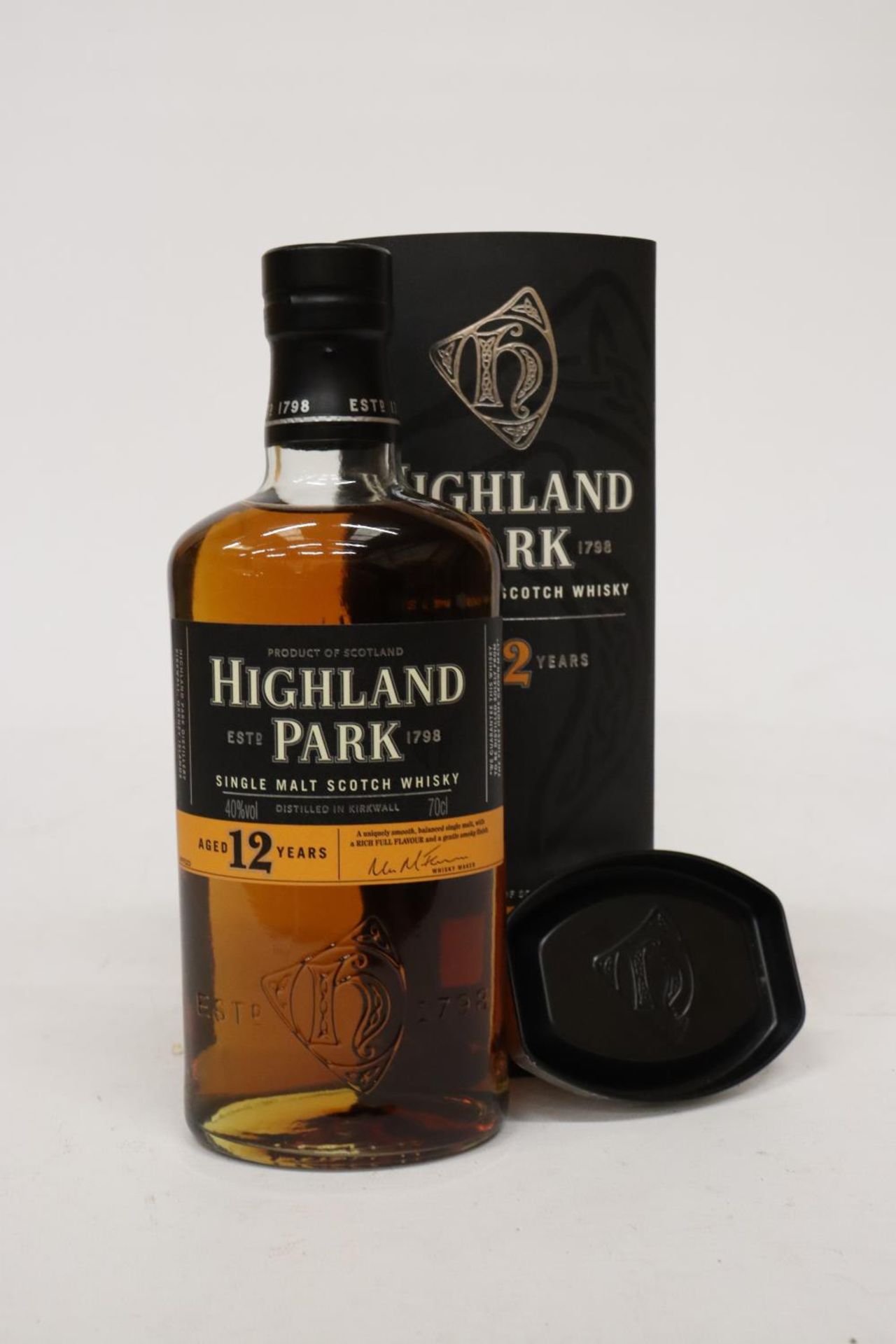 A BOTTLE OF HIGHLAND PARK 12 YEAR OLD WHISKY, BOXED