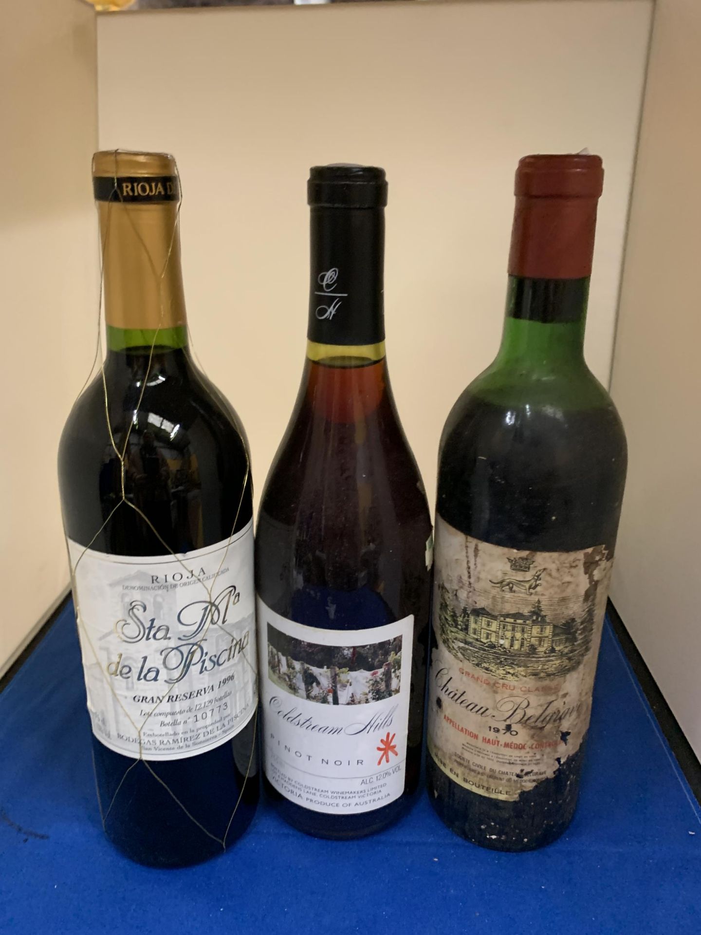 THREE 75CL BOTTLES - 1996 GRAN RESERVA RIOJA, 1970 CHATEAU BELGIOR AND COLDSTREAM HILLS PINOT NOIR