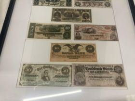 NINE COPIES OF AMERICAN BANK NOTES, FRAMED