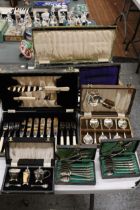 A QUANTITY OF BOXED VINTAGE FLATWARE TO INCLUDE A HORN HANDLED CARVING SET, A CRUET SET, ETC - 7