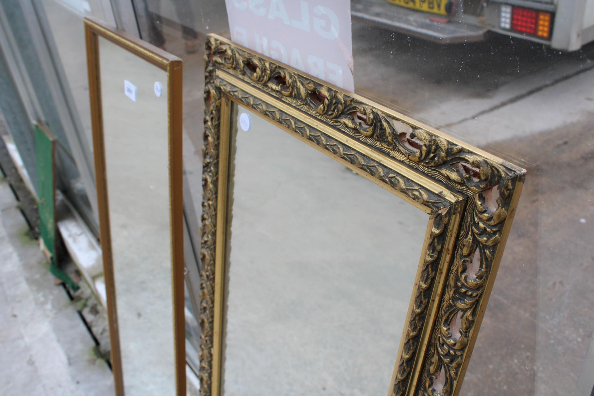A GILT FRAMED WALL MIRROR 50" X 16" AND A SMALLER MIRROR - Image 2 of 2