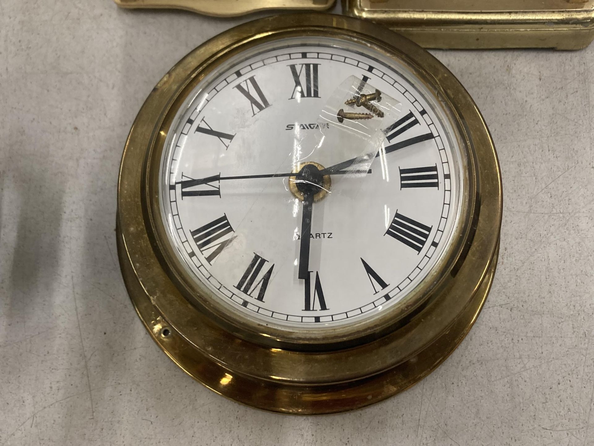 THREE BRASS CLOCKS TO INCLUDE W. WIDDUP, STAIGER AND HERMLE - Image 2 of 4