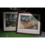 TWO LIMITED EDITION FRAMED PRINTS OF HEAVY HORSES AT WORK, SIGNED TONY SHEATH
