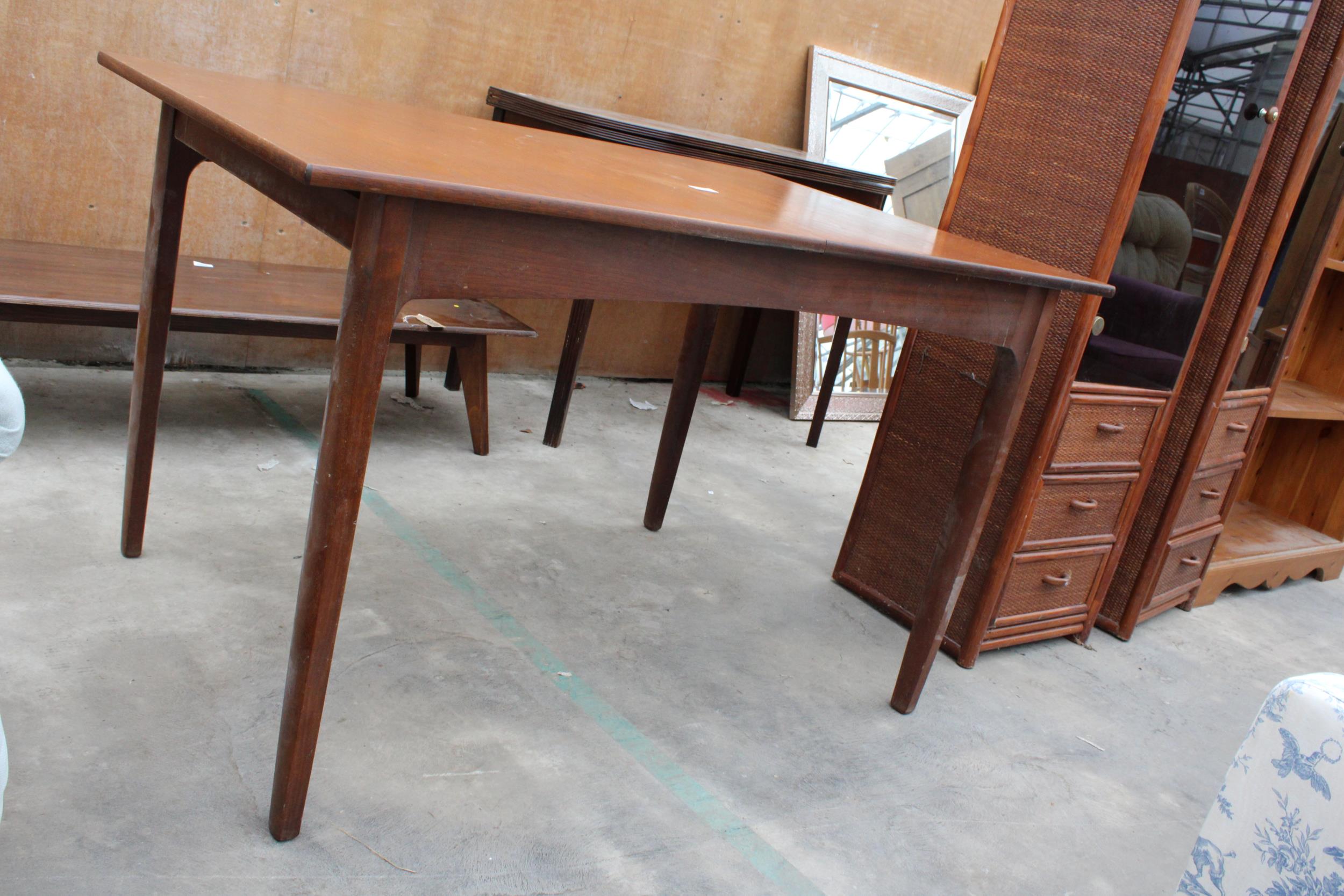A RETRO TEAK EXTENDING DINING TABLE 48" X 33" (LEAF 18") - Image 2 of 3