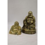 A LARGE RESIN LAUGHING BHUDDA TOGETHER WITH A SMALL BRASS LAUGHING BHUDDA