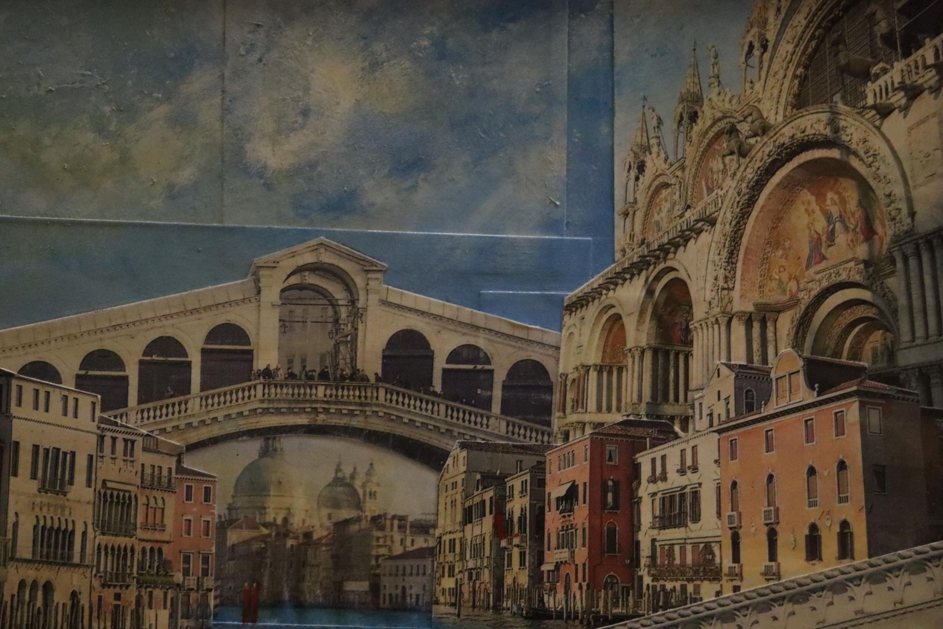 A FUTURISTIC OIL PAINTING WITH MONTAGES OF VENICE - Image 3 of 4