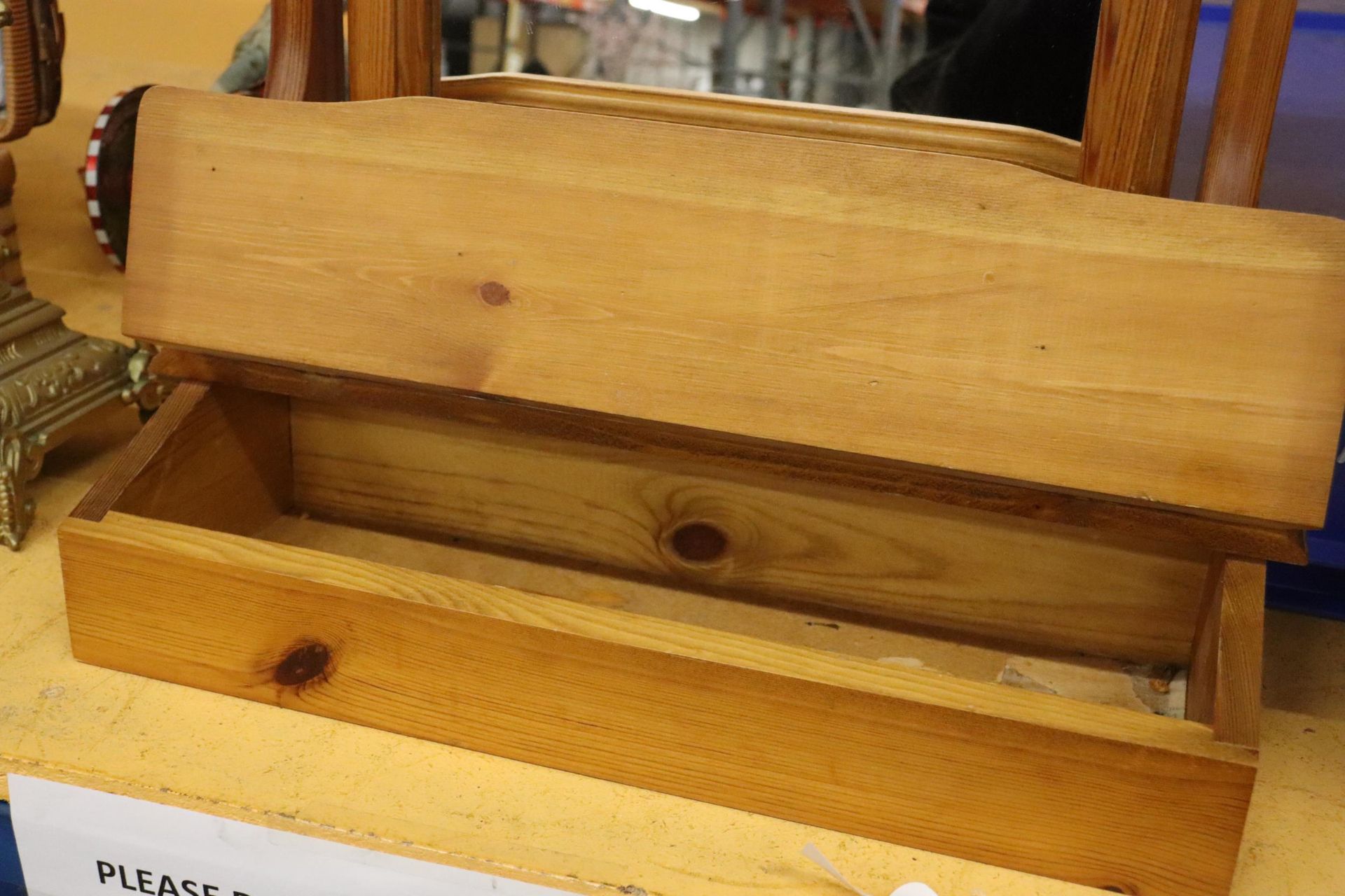 A PINE TOILET MIRROR WITH STORAGE TO THE BASE - Image 5 of 7