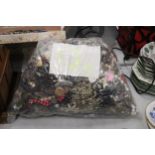 A LARGE QUANTITY OF VINTAGE COSTUME JEWELLERY AND BEADS - 12 KG IN TOTAL