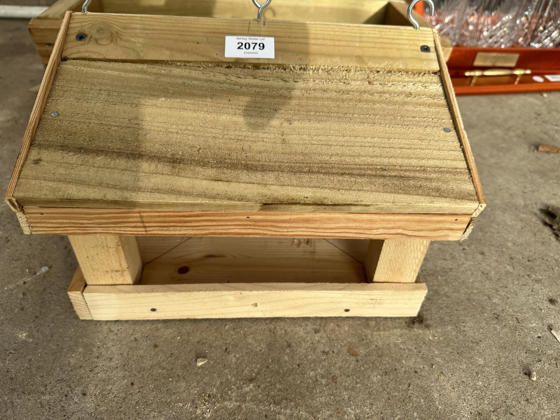 TWO WOODEN TROUGH PLANTERS AND A BIRDTABLE TOP - Image 2 of 3