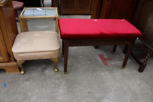 A DUET STOOL WITH LIFT UP SEAT AND A SMALL CABRIOLE LEG STOOL