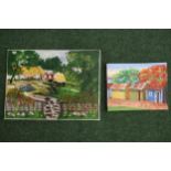 TWO OILS ON CANVAS OF COTTAGE SCENES, SIGNED, M PEREZ AND THOMAS DARRASH LARMOUR