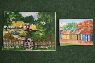 TWO OILS ON CANVAS OF COTTAGE SCENES, SIGNED, M PEREZ AND THOMAS DARRASH LARMOUR