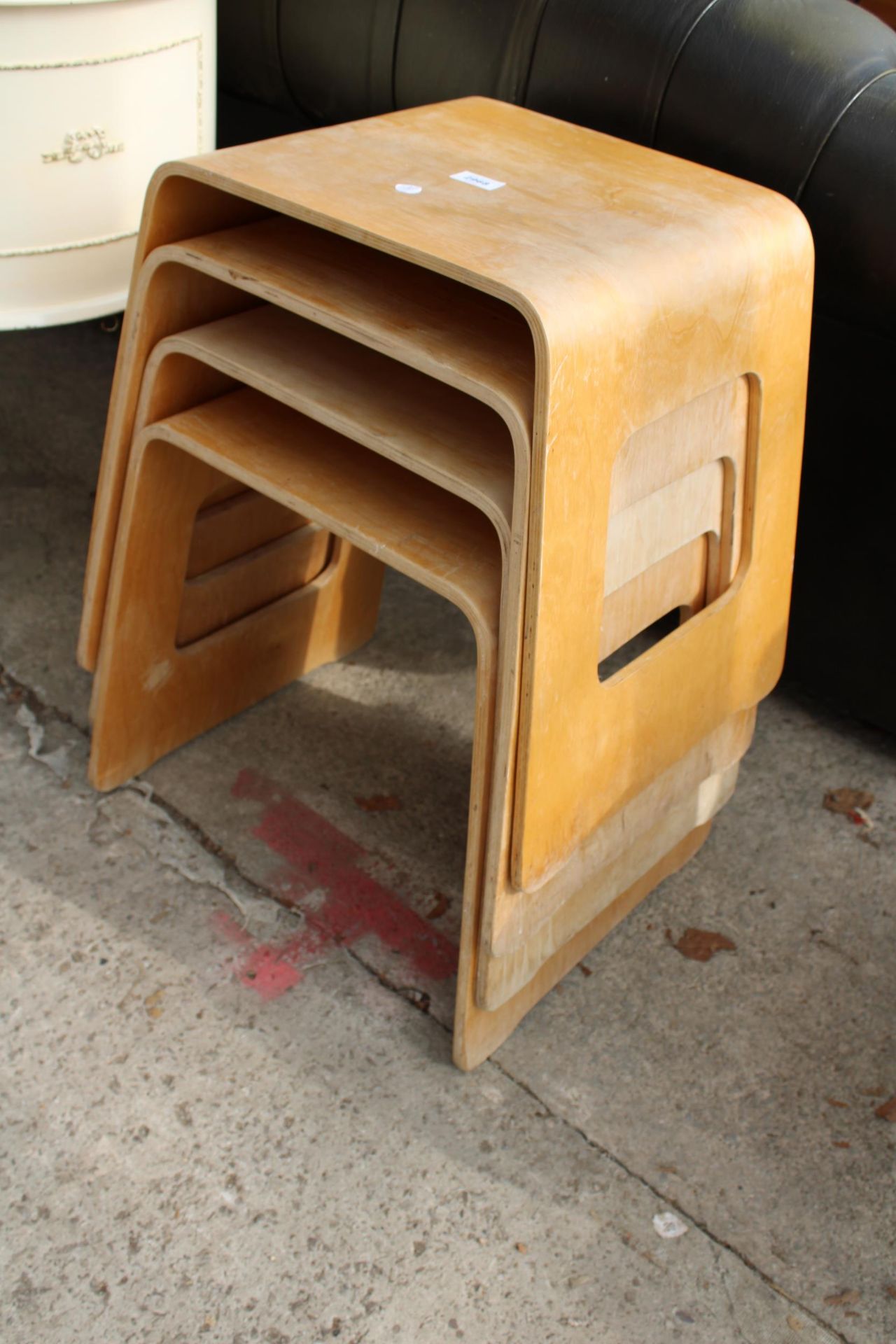 A NEST OF FOUR IKEA BENTWOOD STOOLS