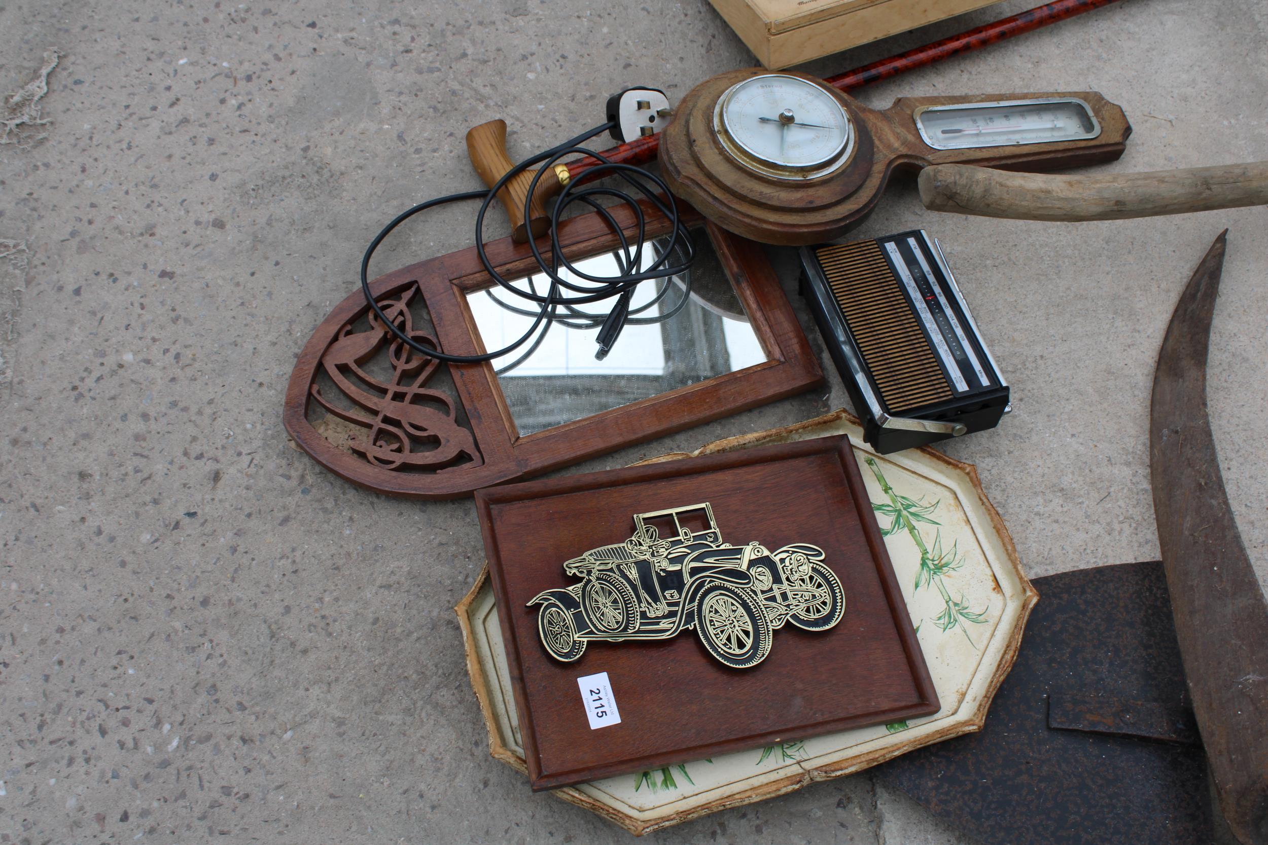 AN ASSORTMENT OF ITEMS TO INCLUDE A BAROMETER, MIRROR AND VINTAGE TINS ETC - Image 2 of 3