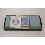 A WADDINGTONS WEDGWOOD JASPER CARD TRAY WITH PLAYING CARDS