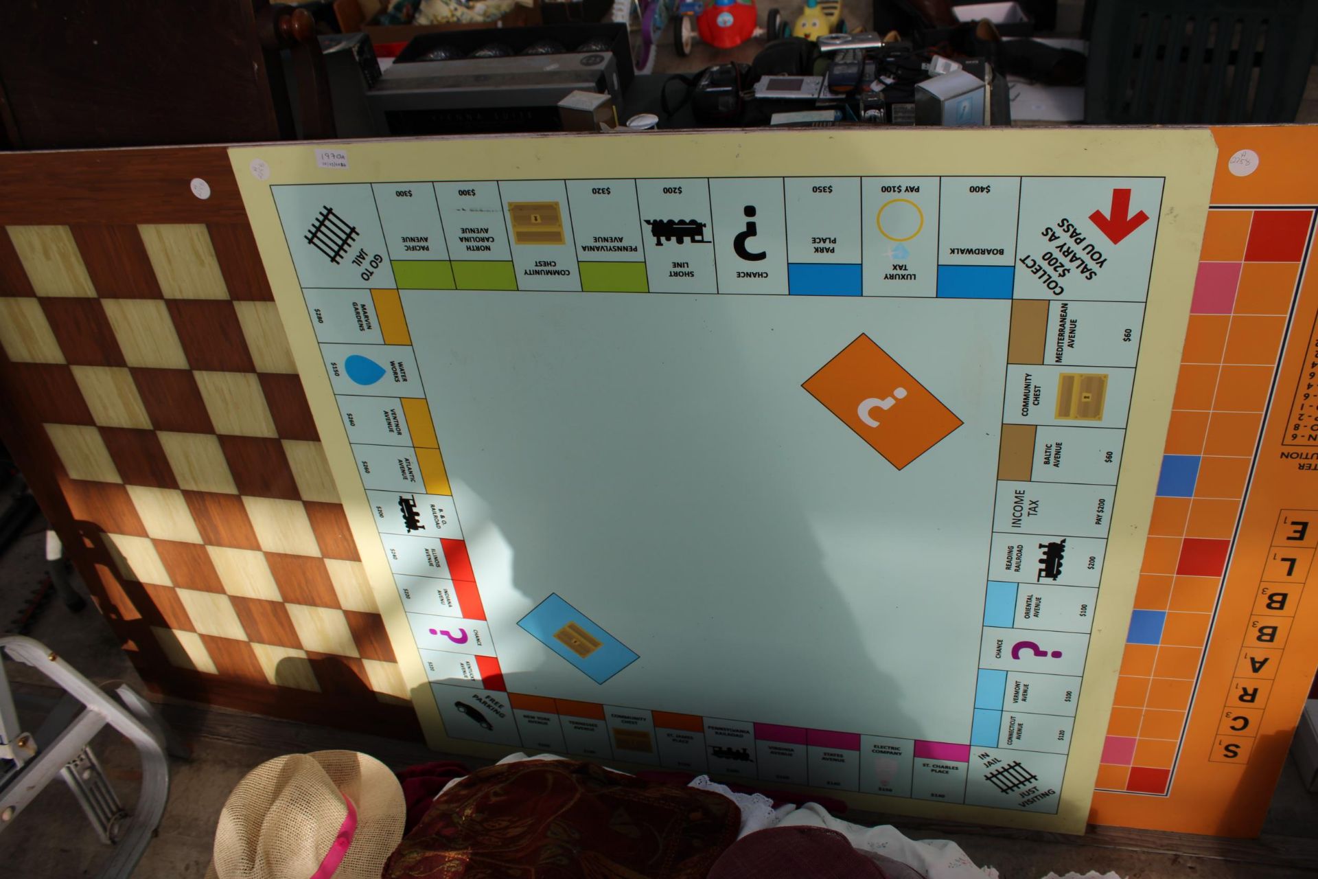 THREE LARGE GARDEN BOARD GAME BOARDS TO INCLUDE MONOPOLY AND CHESS ETC - Image 4 of 4