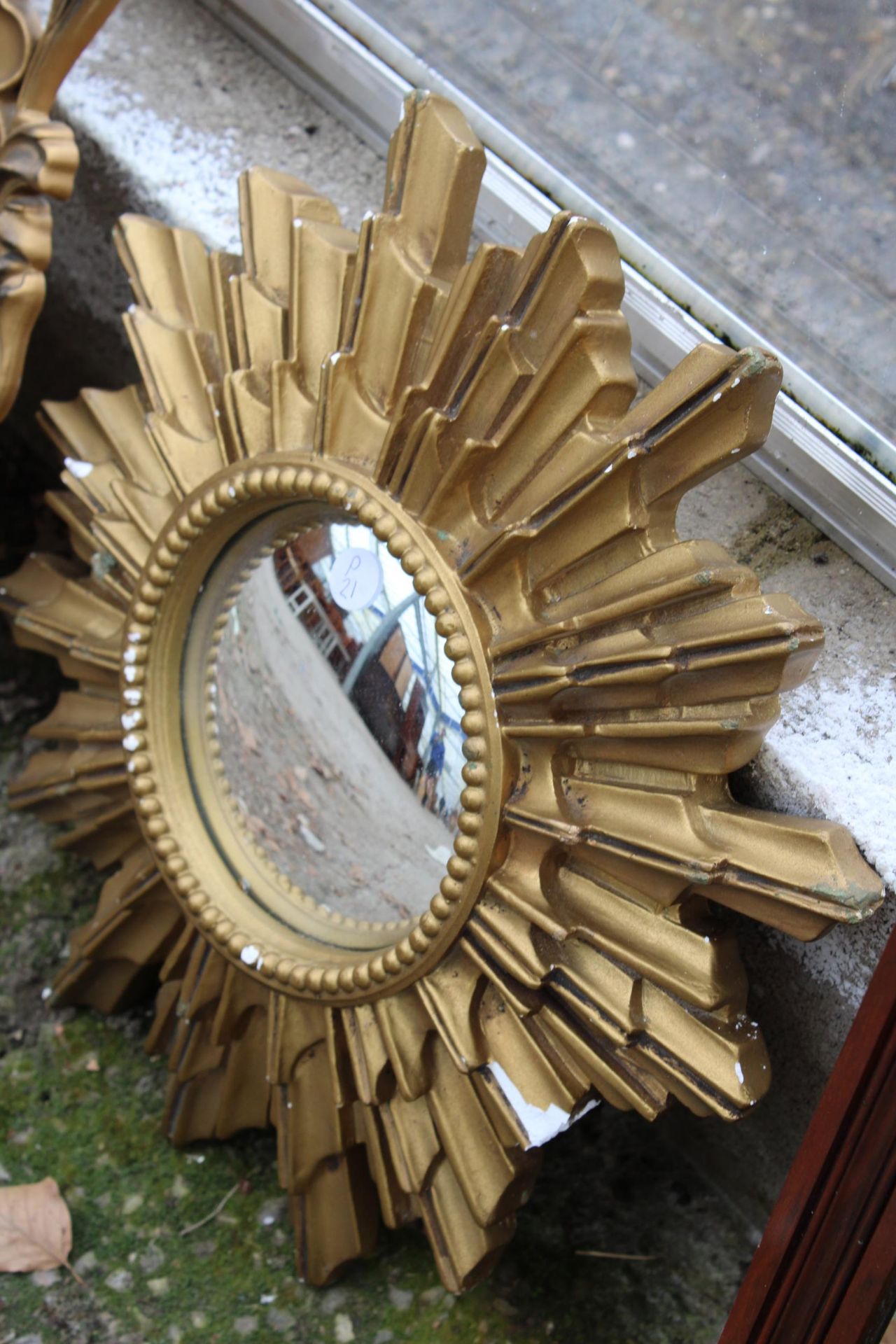 A GILT EFFECT STARBURST MIRROR AND OVAL MIRROR - Image 2 of 2