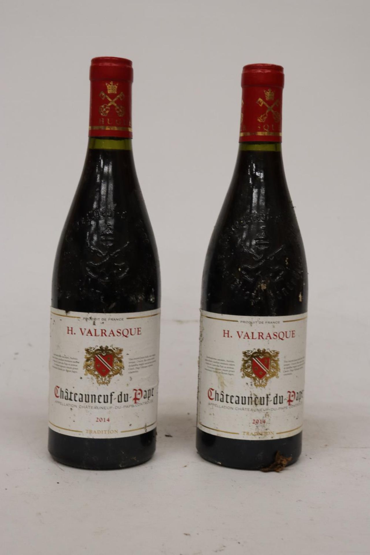 TWO BOTTLES OF H. VALRASQUE CHATEAUNEUF-DU-PAPE 2014 RED WINE