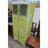 A 1950'S KITCHEN DRESSER WITH DROP DOWN FRONT WITH ENAMEL WORK SURFACE 30" WIDE