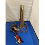 A BRASS AND COPPER 20TH CENTURY BUGLE WITH AN ARGYLE AND SUTHERLAND REGIMENTAL CREST AND CORD