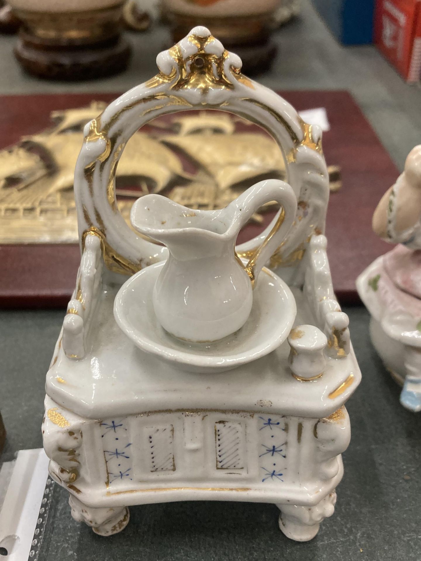 TWO ORIGINAL GERMAN TRINKET BOX FAIRINGS TO INCLUDE A DRESSING TABLE WITH WASH JUG AND BASIN AND - Image 2 of 5