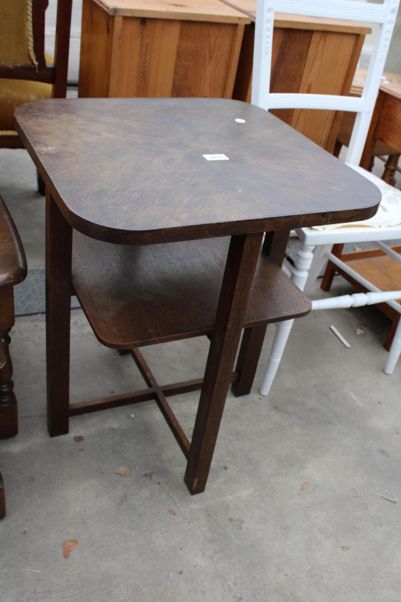 AN OAK ART DECO TWO TIER OCCASIONAL TABLE 19.5" SQUARE