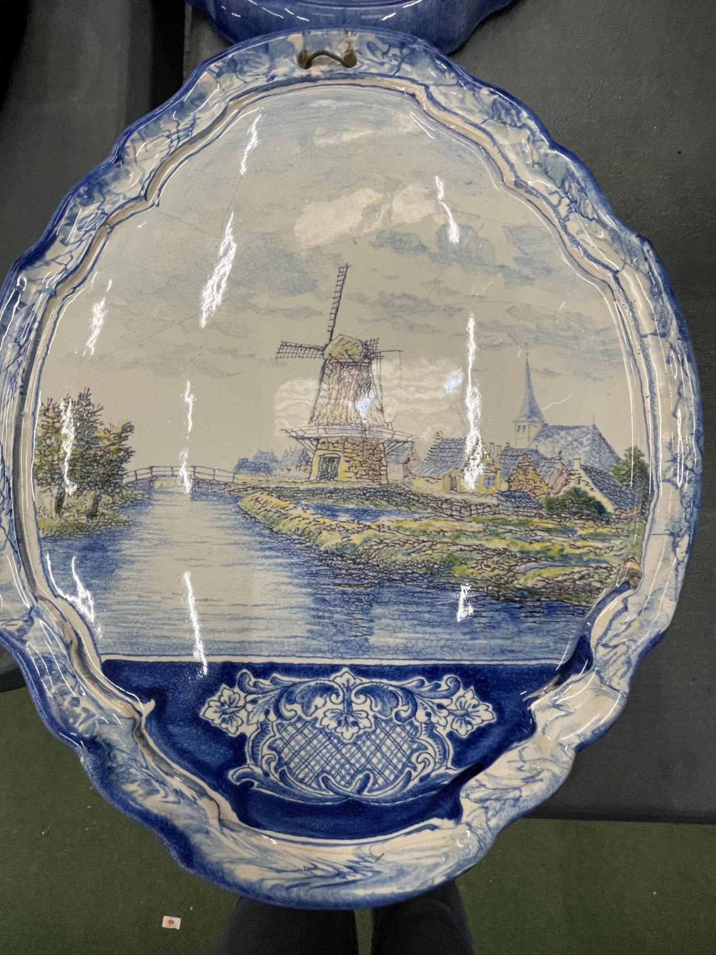 TWO LARGE DELFT WALL PLAQUES WITH WINDMILL SCENES - Image 2 of 4