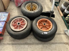 SIX VARIOUS WHEEL BARROW WHEELS AND TYRES