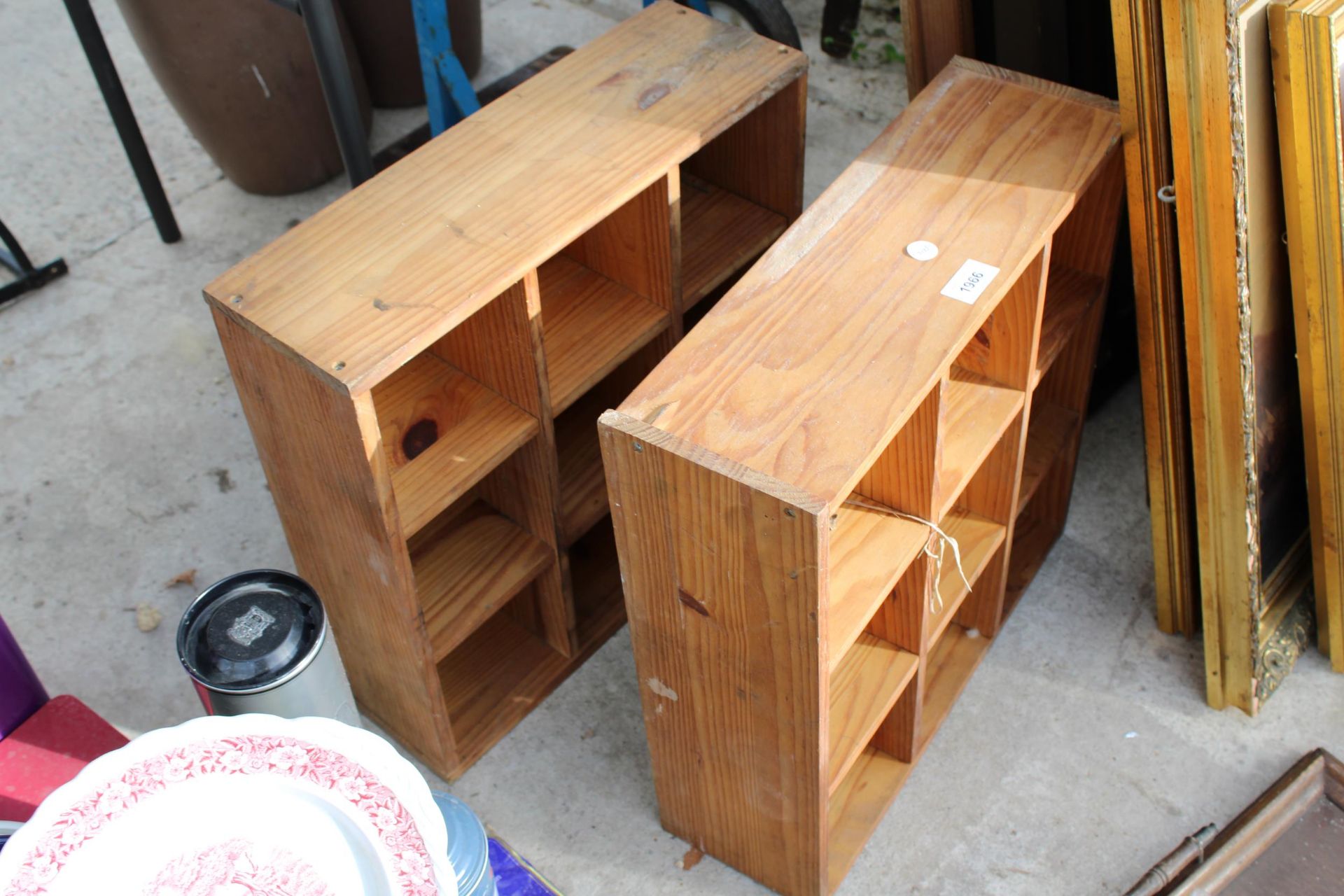 A VINTAGE TWIN HANDLED WOODEN TRAY AND TWO PIGEON HOLE UNITS - Image 3 of 3