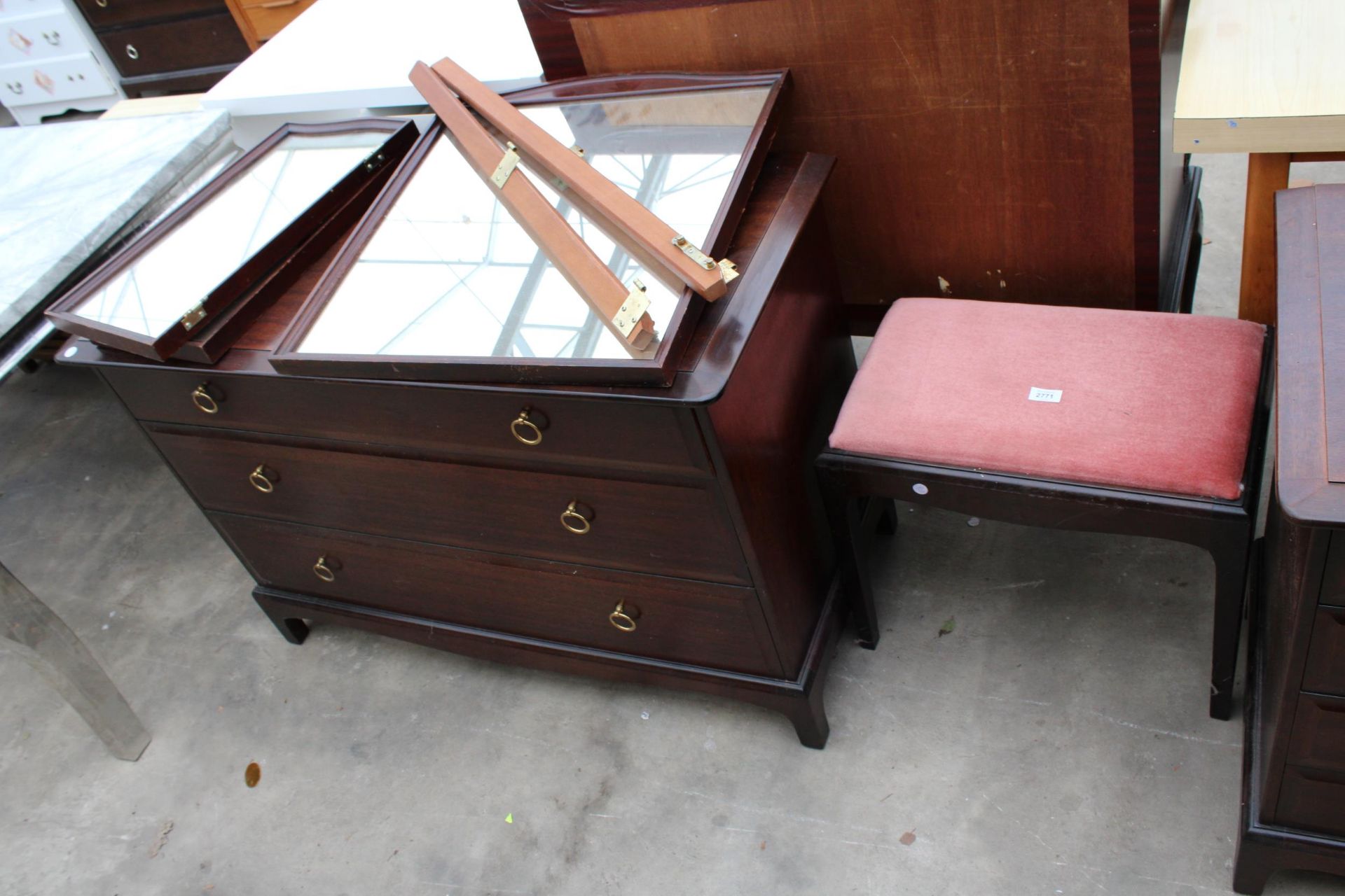 A STAG MINSTREL DRESSING TABLE AND STOOL 42" WIDE