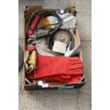 AN ASSORTMENT OF VARIOUS WELDING ITEMS TO INCLUDE GLOVES AND CABLES ETC