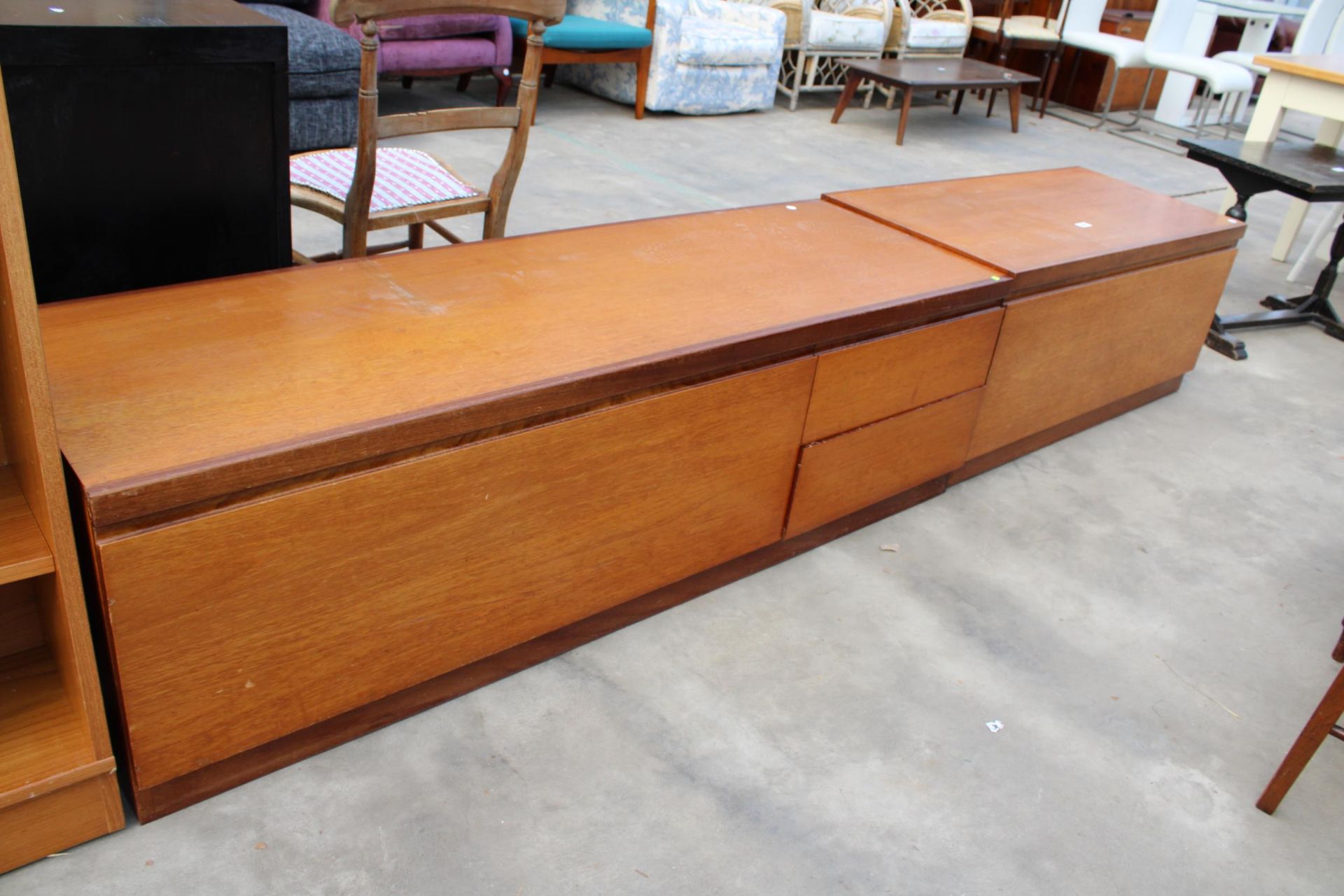 TWO RETRO TEAK WHITE AND NEWTON LOW STORAGE UNIT 60" AND 40" WIDE - Image 2 of 3