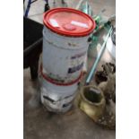 A 20L TIN OF GREEN FLOOR PAINT AND A FURTHER 20L TIN OF BROWN FLOOR PAINT