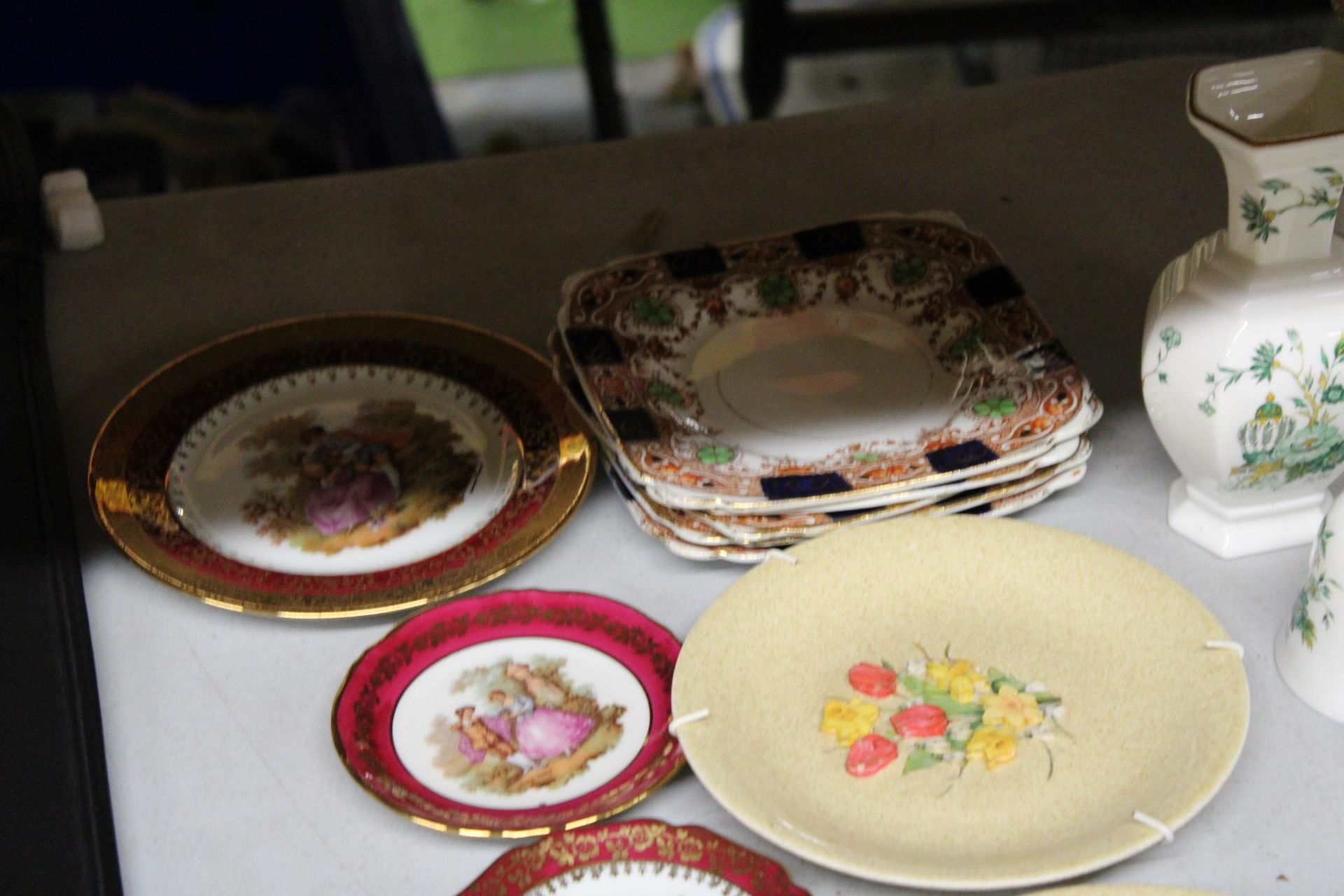 A QUANTITY OF CERAMICS TO INCLUDE CROWN STAFFORDSHIRE, VASES, BELLS, A TRINKET BOX AND JUG, - Image 2 of 5