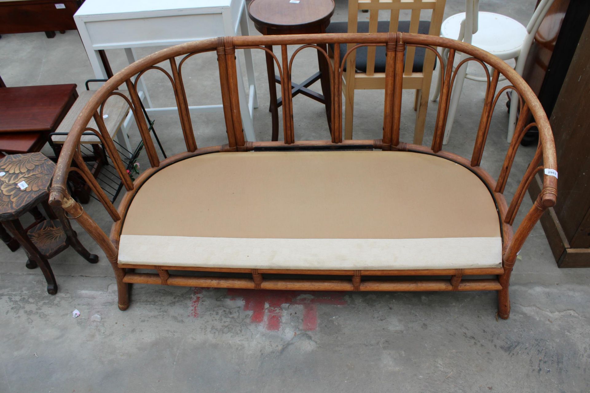 A BAMBOO AND WICKER TWO SEATER SETTEE - Image 3 of 3