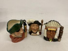 THREE ROYAL DOULTON TOBY JUGS TO INCLUDE THE SMUGGLER,NORTH AMERICAN INDIAN AND ARAMIS