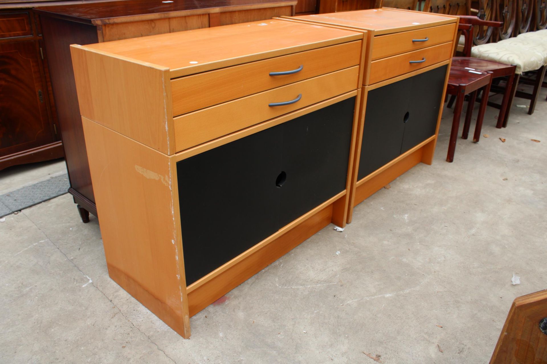 A PAIR OF TEAK SIDE CABINETS WITH PAINTED DOORS - Image 2 of 3