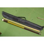 A BCE POOL/SNOOKER CUE IN A SOFT CASE