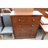 A VICTORIAN MAHOGANY CHEST OF TWO SHORT AND THREE LONG DRAWERS 34" WIDE