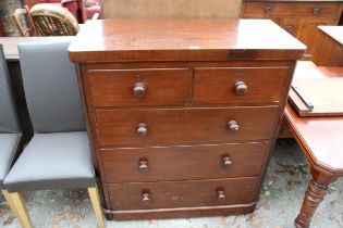 A VICTORIAN MAHOGANY CHEST OF TWO SHORT AND THREE LONG DRAWERS 34" WIDE